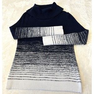 Chico's  Women Cable Knit Cowel Neck Sweater Size 2 Large Blue Cotton Blend